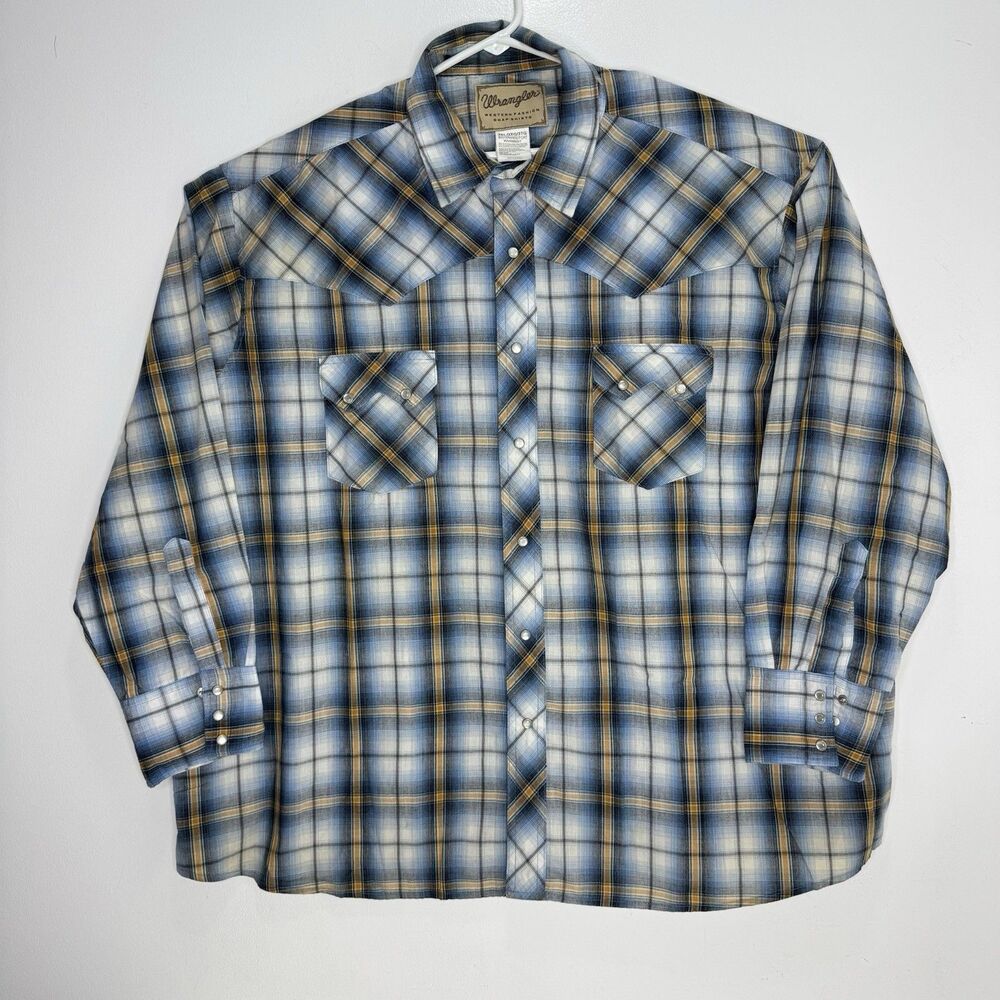 Wrangler Rancher Pearl Snap Shirt Men Big 3X Plaid Western Vintage Rodeo